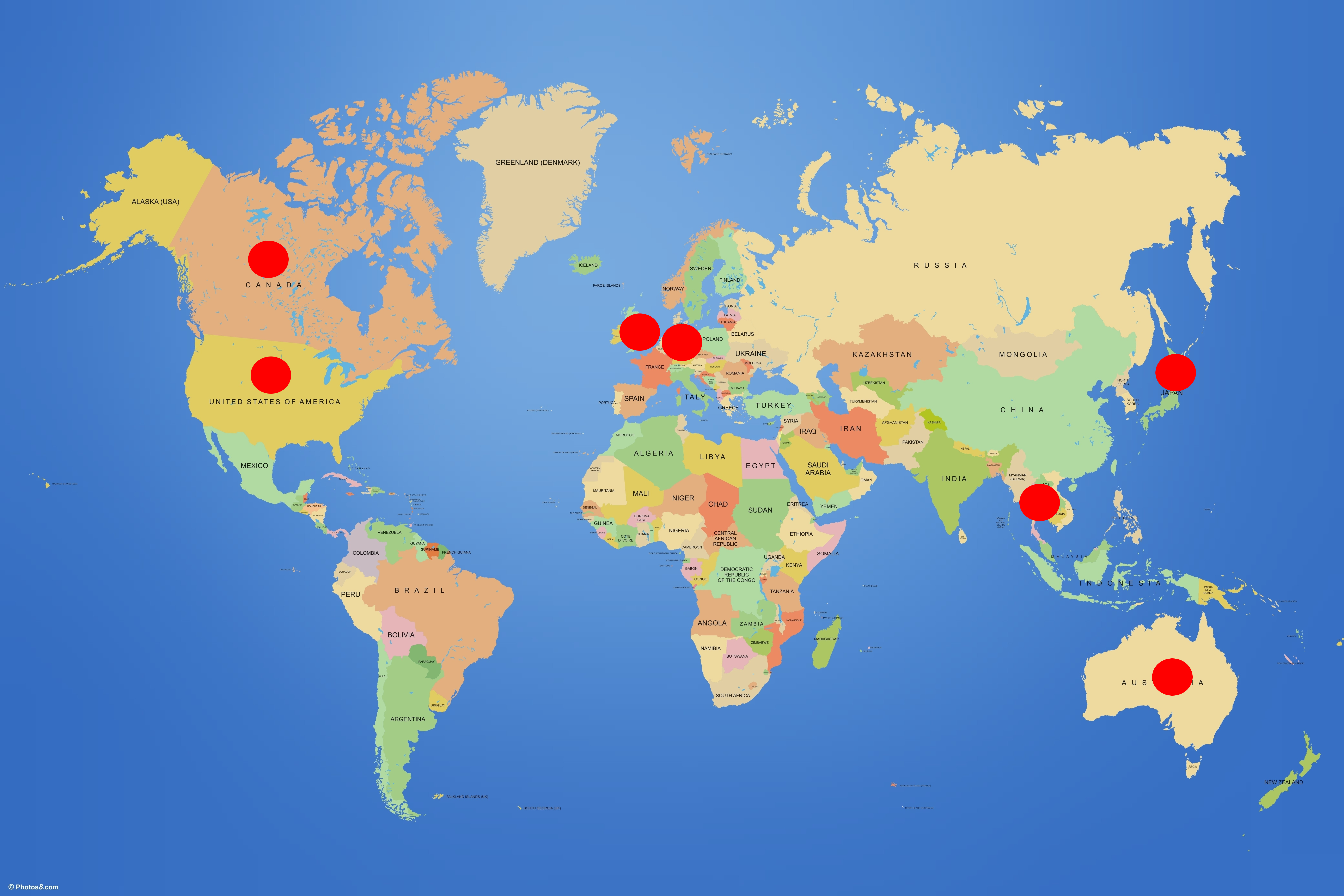Map showing GreenForestPly export destinations worldwide